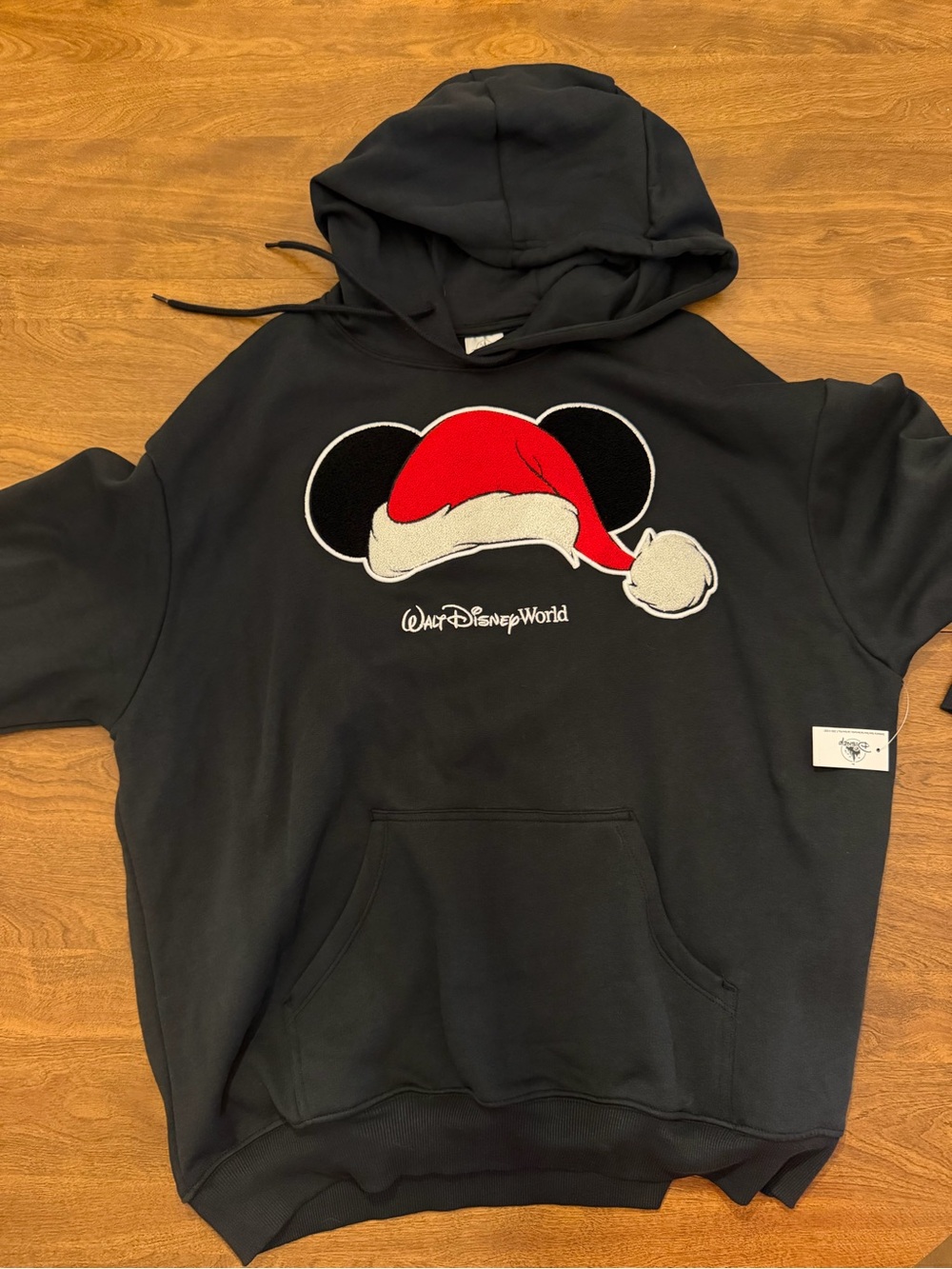 Disney Black Hoodie with Red & White Santa hat Mickey Design NWT - Picture 2 of 7